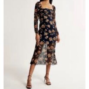 NWT Abercrombie & Fitch Emerson Floral Chiffon Long Sleeves Midi Floral Dress SP